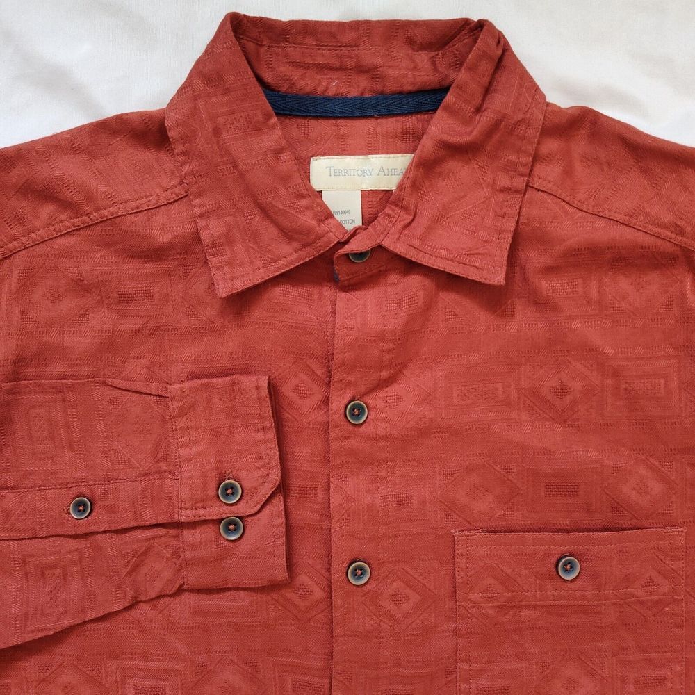 Territory Ahead Mens Size M Long Sleeve Button Up Orange Shirt